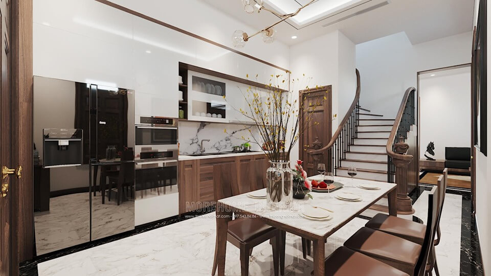 Mẫu tủ bếp gỗ công nghiệp, viện tủ gỗ óc chó mang đến sự hiện đại và sang trọng cho không gian bếp Thiết kế tủ bếp nhà phố sang trọng