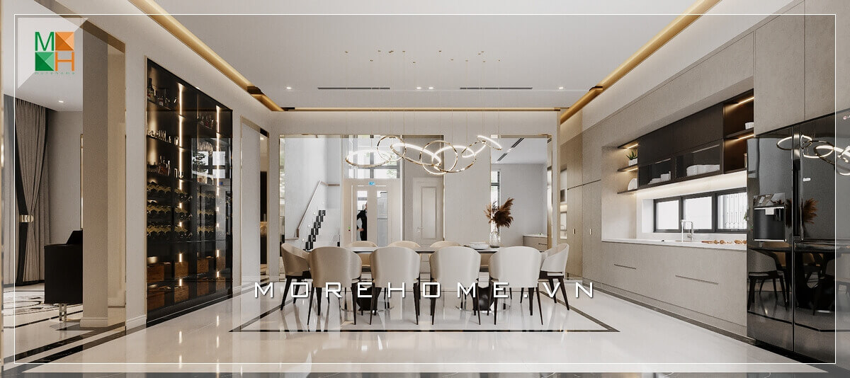 Mẫu thiết kế tủ bếp chữ I bằng gỗ công nghiệp acrylic trắng cao cấp Thiết kế tủ bếp nhà phố sang trọng