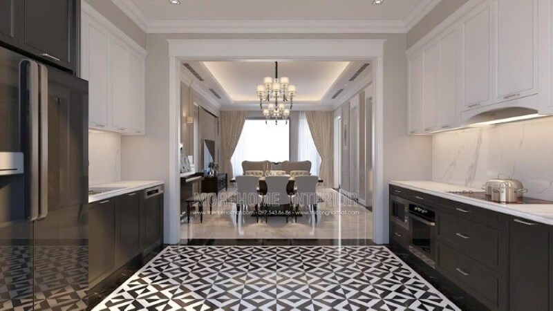 Tủ bếp biệt thự cao cấp phong cách hiện đại, trẻ trung Tủ bếp hiện đại, tủ bếp chữ u, tủ bếp chữ i, tủ bếp chữ l