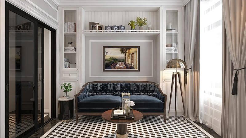 Bộ bàn ghế sofa gỗ óc chó màu xanh đẹp, độc đáo, sang trọng cho phòng đọc sách. Mẫu sofa gỗ óc chó sang trọng