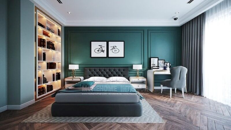 Bộ 2 tranh canvas hình xe đẹp đẹp tạo điểm nhấn sinh động cho phòng ngủ sắc xanh nổi bật. Mẫu nội thất biệt thự đẹp