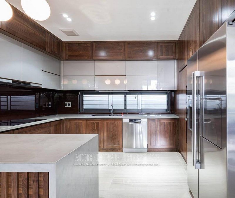 Ảnh thi công nội thất nhà bếp biệt thự hiện đại cao cấp