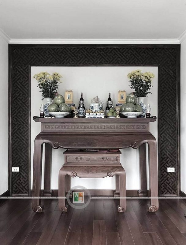 Mẫu bàn thờ gỗ óc chó đẹp cho biệt thự ecopark Hưng Yên