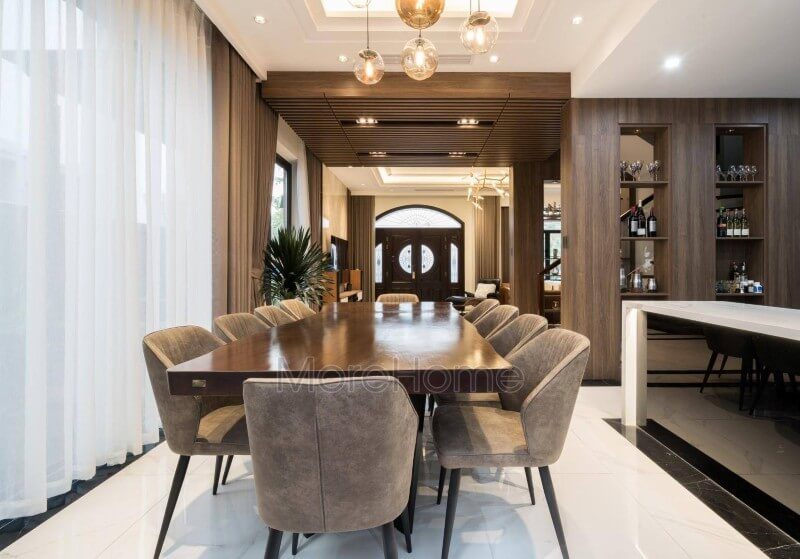 Công trình sản phẩm thi công hoàn thiện nội thất phòng ăn hiện đại gỗ tự nhiên đẹp sang trọng tại biệt thự Vinhomes Imperia Hải Phòng