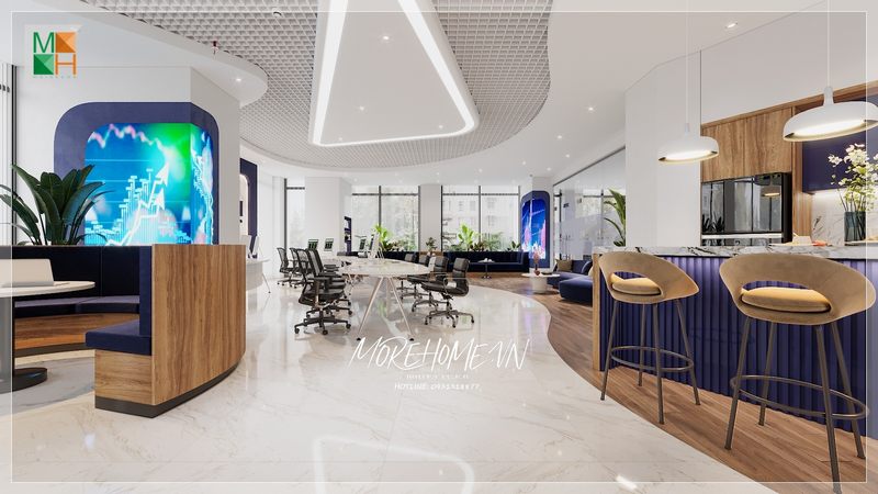 Trang trí không gian làm việc thoải mái dễ chịu sắp xếp phân chia nội thất phù hợp với không gian các gam màu hòa quyện tạo nên sự đồng nhất