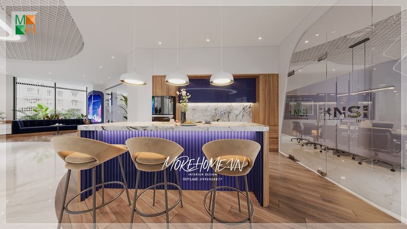 Trang trí quầy bar văn phòng làm việc không gian sử dụng để nghỉ ngơi sau những căng thẳng của công việc.