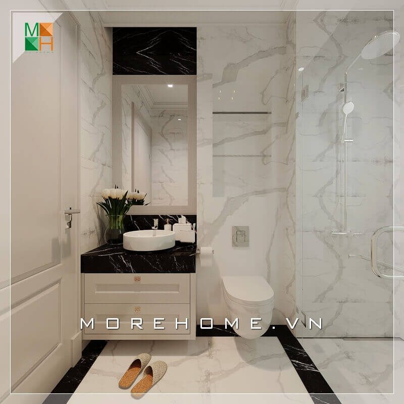 Thiết kế nội thất nhà tắm biệt thự, chung cư, nhà phố sang trọng hơn với gạch ốp tường và gạch lát sàn giả vân đá cao cấp.