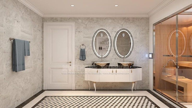 Gương soi trang trí phòng tắm hình elip có đèn led cao cấp tạo điểm nhấn đẹp, sang trọng cho phòng tắm.