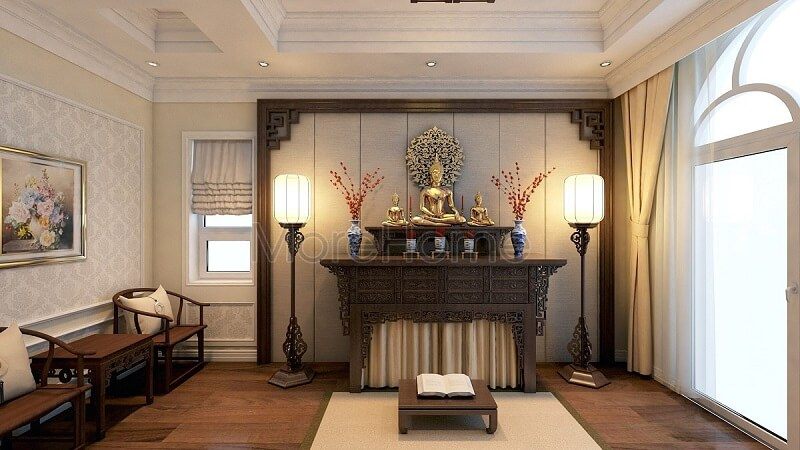 Mẫu bàn thờ gỗ sồi đẹp với phong cách tân cổ điển lộng lẫy, sang trọng từ đường nét chạm khắc tinh xảo đòi hỏi người thợ phải có tay nghề và chuyên môn cao.